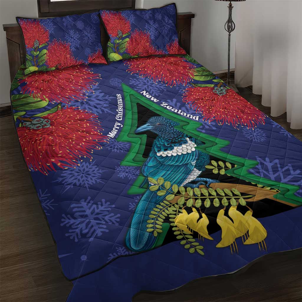 New Zealand Christmas In July Quilt Bed Set Kowhai Tui Bird With Pohutukawa - Blue LT14 Blue - Polynesian Pride