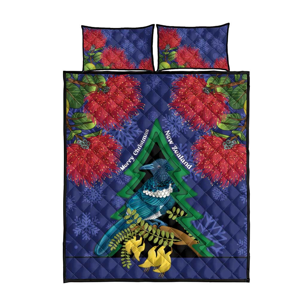 New Zealand Christmas In July Quilt Bed Set Kowhai Tui Bird With Pohutukawa - Blue LT14 - Polynesian Pride