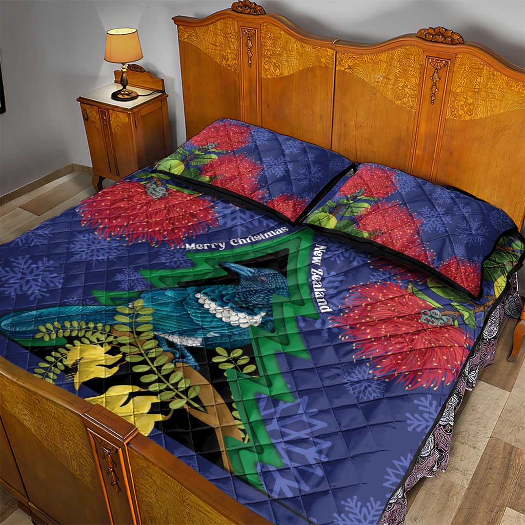 New Zealand Christmas In July Quilt Bed Set Kowhai Tui Bird With Pohutukawa - Blue LT14 - Polynesian Pride