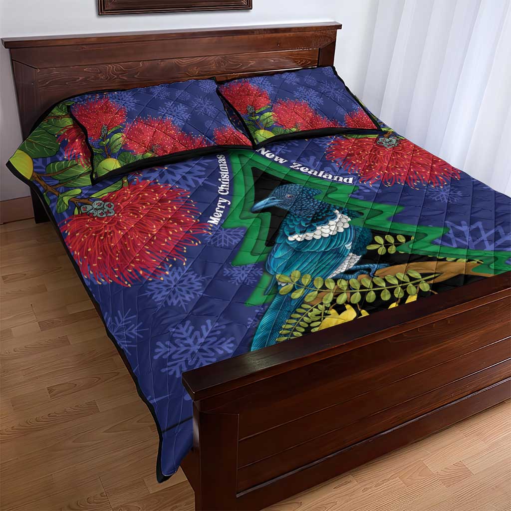 New Zealand Christmas In July Quilt Bed Set Kowhai Tui Bird With Pohutukawa - Blue LT14 - Polynesian Pride