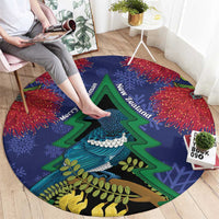 New Zealand Christmas In July Round Carpet Kowhai Tui Bird With Pohutukawa - Blue LT14 - Polynesian Pride