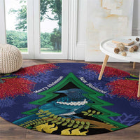 New Zealand Christmas In July Round Carpet Kowhai Tui Bird With Pohutukawa - Blue LT14 - Polynesian Pride