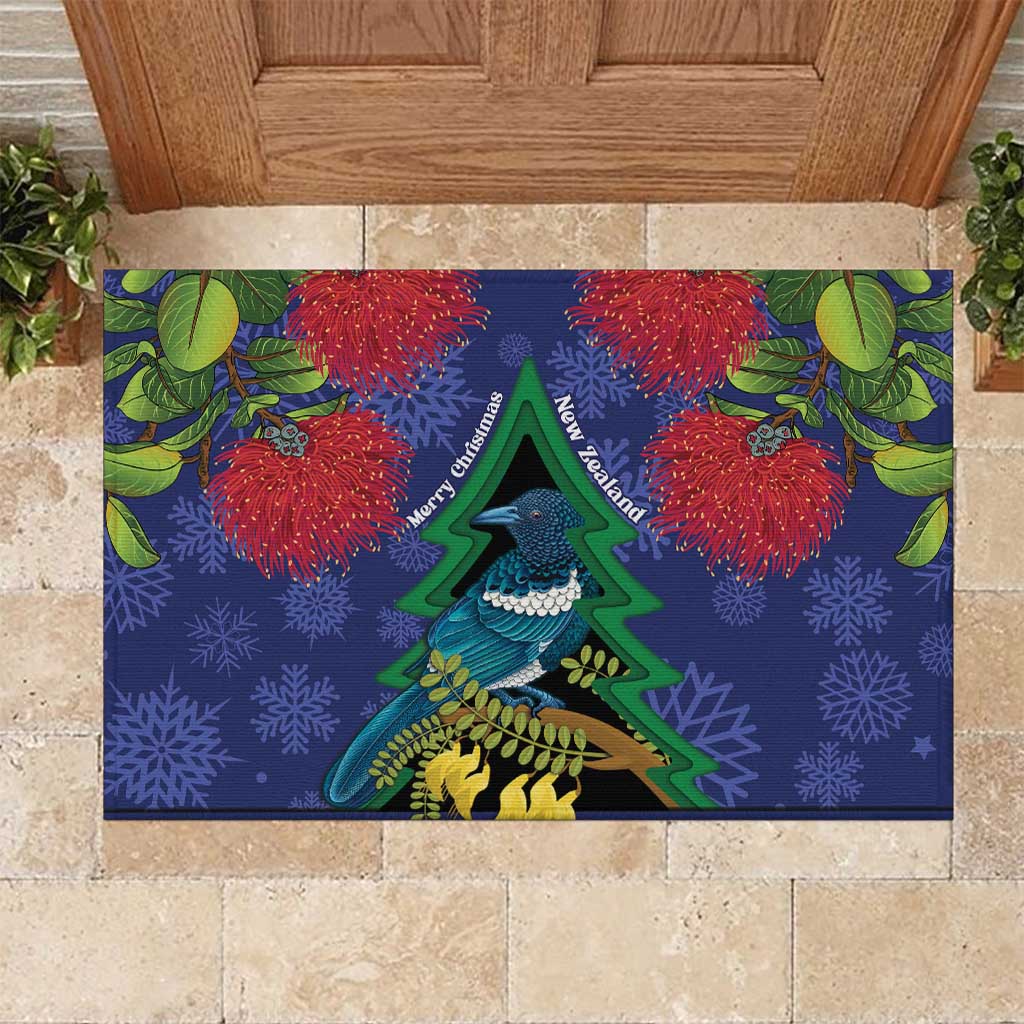 New Zealand Christmas In July Rubber Doormat Kowhai Tui Bird With Pohutukawa - Blue LT14 Blue - Polynesian Pride