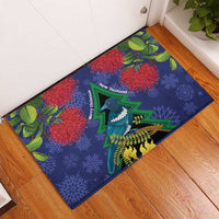New Zealand Christmas In July Rubber Doormat Kowhai Tui Bird With Pohutukawa - Blue LT14 - Polynesian Pride
