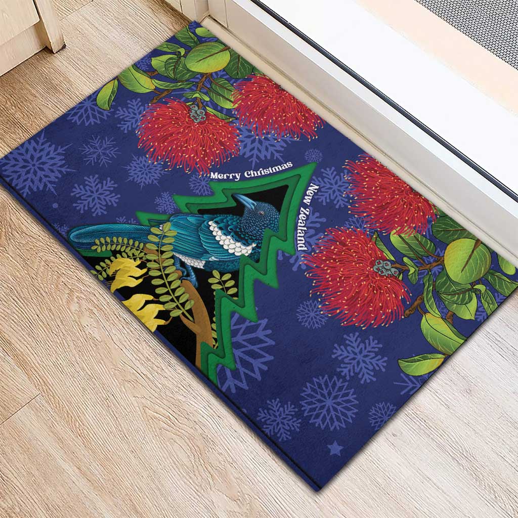 New Zealand Christmas In July Rubber Doormat Kowhai Tui Bird With Pohutukawa - Blue LT14 - Polynesian Pride