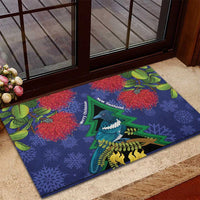 New Zealand Christmas In July Rubber Doormat Kowhai Tui Bird With Pohutukawa - Blue LT14 - Polynesian Pride