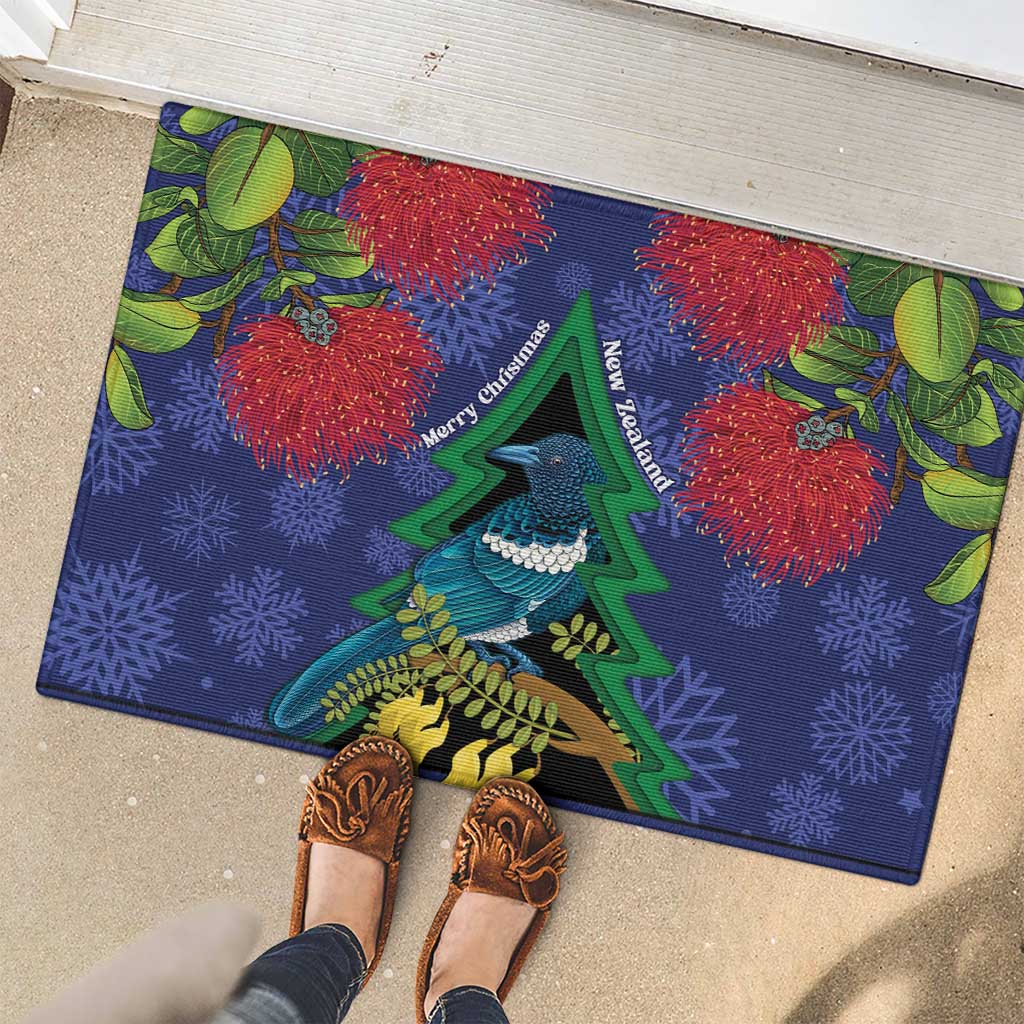 New Zealand Christmas In July Rubber Doormat Kowhai Tui Bird With Pohutukawa - Blue LT14 - Polynesian Pride