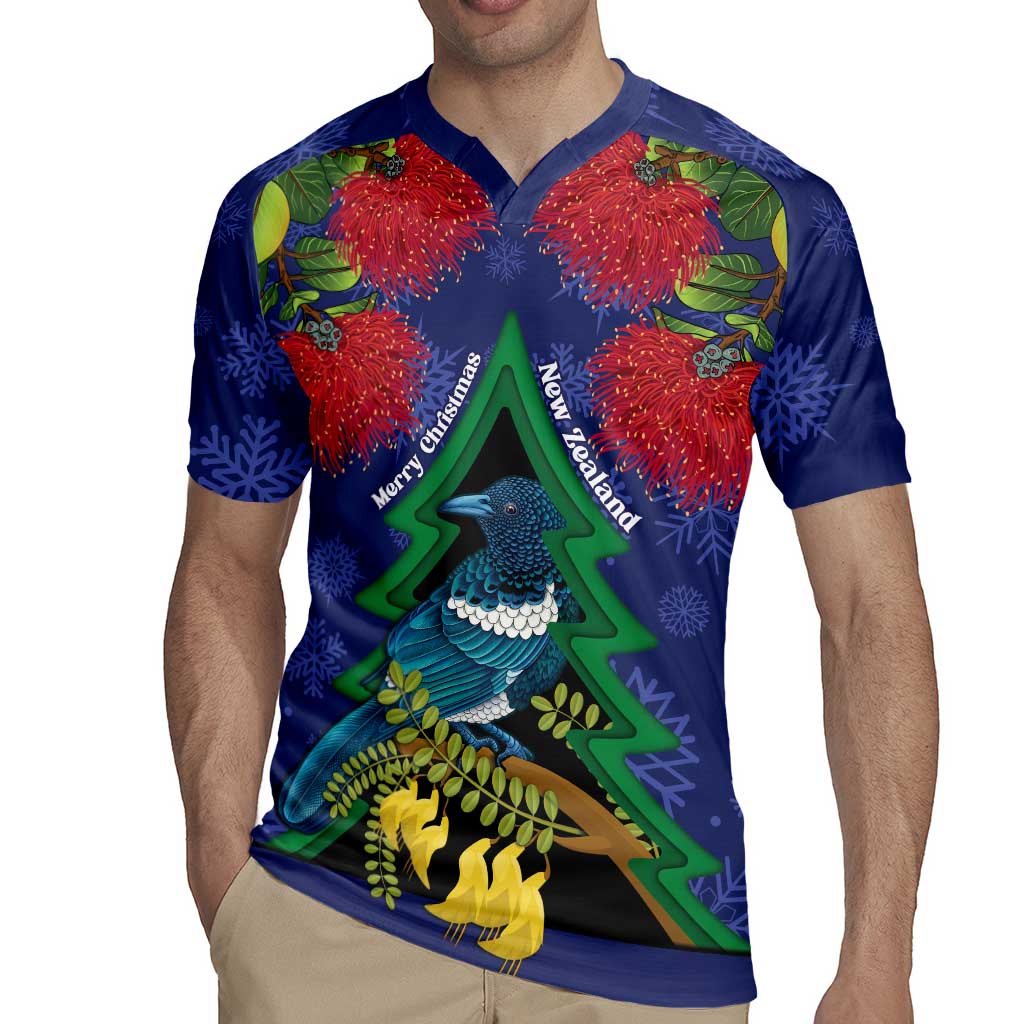 New Zealand Christmas In July Rugby Jersey Kowhai Tui Bird With Pohutukawa - Blue LT14 - Polynesian Pride