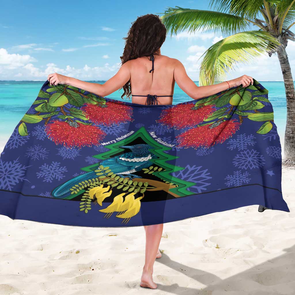 New Zealand Christmas In July Sarong Kowhai Tui Bird With Pohutukawa - Blue LT14 - Polynesian Pride