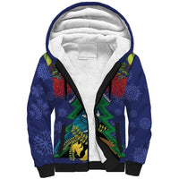 New Zealand Christmas In July Sherpa Hoodie Kowhai Tui Bird With Pohutukawa - Blue LT14 Unisex Blue - Polynesian Pride