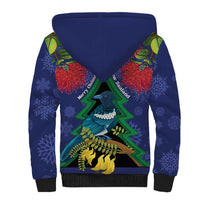 New Zealand Christmas In July Sherpa Hoodie Kowhai Tui Bird With Pohutukawa - Blue LT14 - Polynesian Pride