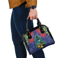 New Zealand Christmas In July Shoulder Handbag Kowhai Tui Bird With Pohutukawa - Blue LT14 - Polynesian Pride