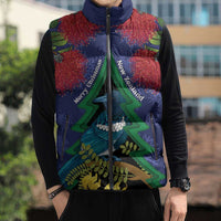 New Zealand Christmas In July Sleeveless Puffer Jacket Kowhai Tui Bird With Pohutukawa - Blue LT14 - Polynesian Pride