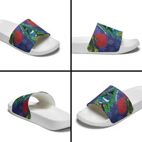 New Zealand Christmas In July Slide Sandals Kowhai Tui Bird With Pohutukawa - Blue LT14 - Polynesian Pride