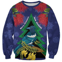 New Zealand Christmas In July Sweatshirt Kowhai Tui Bird With Pohutukawa - Blue LT14 Unisex Blue - Polynesian Pride