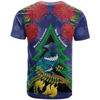 New Zealand Christmas In July T Shirt Kowhai Tui Bird With Pohutukawa - Blue LT14 - Polynesian Pride