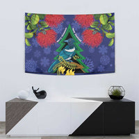 New Zealand Christmas In July Tapestry Kowhai Tui Bird With Pohutukawa - Blue LT14 - Polynesian Pride