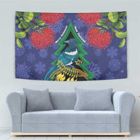 New Zealand Christmas In July Tapestry Kowhai Tui Bird With Pohutukawa - Blue LT14 - Polynesian Pride