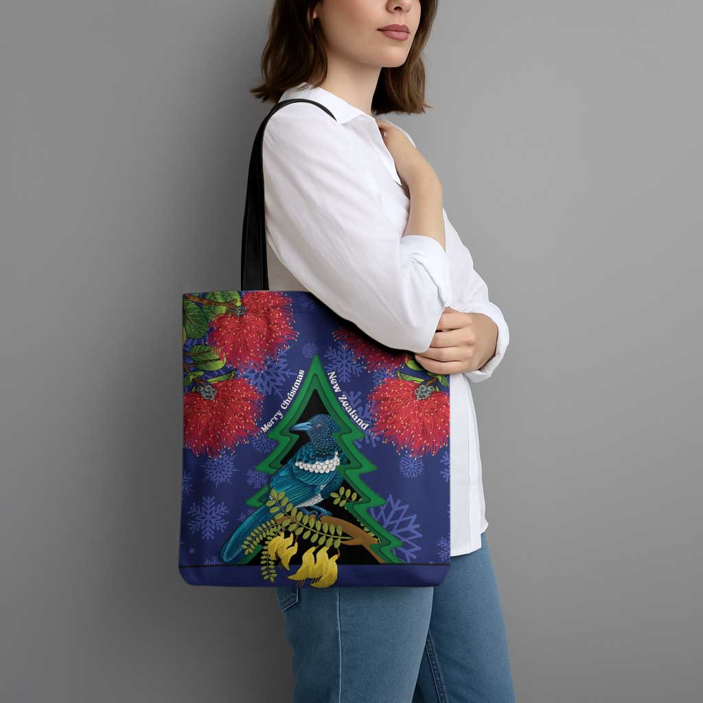 New Zealand Christmas In July Tote Bag Kowhai Tui Bird With Pohutukawa - Blue LT14 - Polynesian Pride