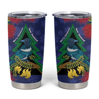New Zealand Christmas In July Tumbler Cup Kowhai Tui Bird With Pohutukawa - Blue LT14 Blue - Polynesian Pride