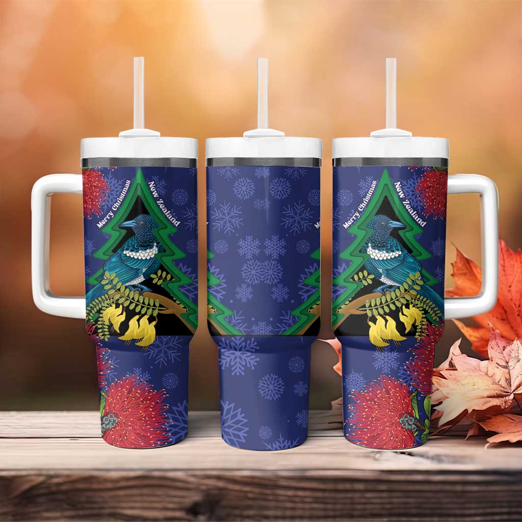 New Zealand Christmas In July Tumbler With Handle Kowhai Tui Bird With Pohutukawa - Blue LT14 - Polynesian Pride