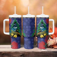 New Zealand Christmas In July Tumbler With Handle Kowhai Tui Bird With Pohutukawa - Blue LT14 - Polynesian Pride