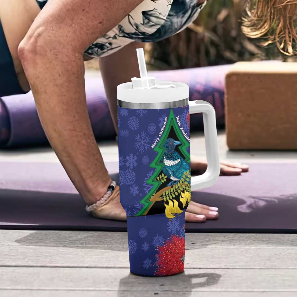 New Zealand Christmas In July Tumbler With Handle Kowhai Tui Bird With Pohutukawa - Blue LT14 - Polynesian Pride