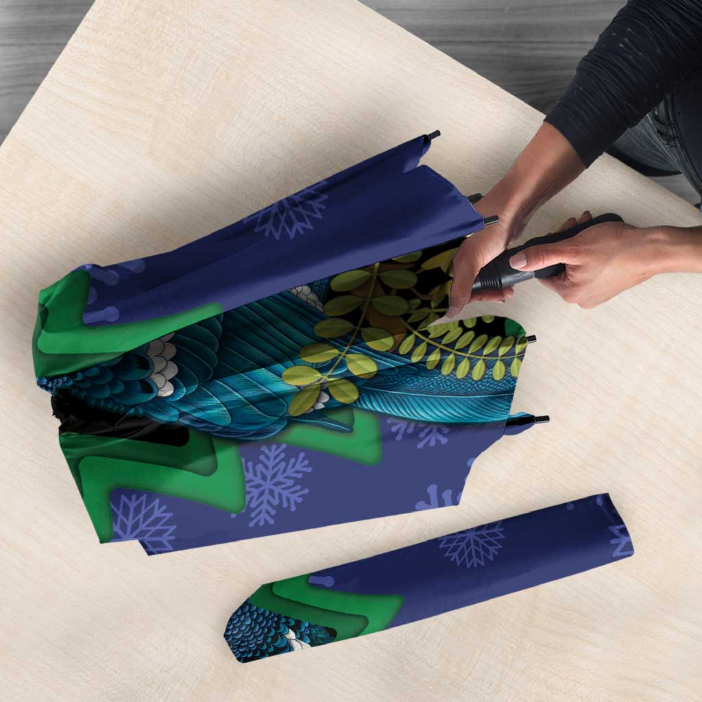 New Zealand Christmas In July Umbrella Kowhai Tui Bird With Pohutukawa - Blue LT14 - Polynesian Pride