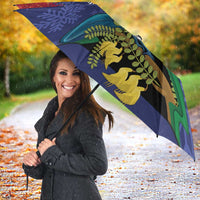 New Zealand Christmas In July Umbrella Kowhai Tui Bird With Pohutukawa - Blue LT14 - Polynesian Pride