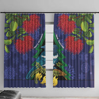 New Zealand Christmas In July Window Curtain Kowhai Tui Bird With Pohutukawa - Blue LT14 With Hooks Blue - Polynesian Pride