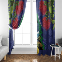 New Zealand Christmas In July Window Curtain Kowhai Tui Bird With Pohutukawa - Blue LT14 - Polynesian Pride