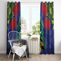 New Zealand Christmas In July Window Curtain Kowhai Tui Bird With Pohutukawa - Blue LT14 - Polynesian Pride