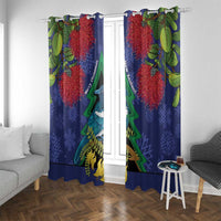 New Zealand Christmas In July Window Curtain Kowhai Tui Bird With Pohutukawa - Blue LT14 With Grommets Blue - Polynesian Pride