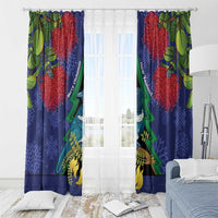 New Zealand Christmas In July Window Curtain Kowhai Tui Bird With Pohutukawa - Blue LT14 - Polynesian Pride