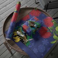 New Zealand Christmas In July Wrapping Paper Kowhai Tui Bird With Pohutukawa - Blue LT14 - Polynesian Pride