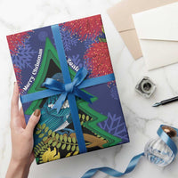 New Zealand Christmas In July Wrapping Paper Kowhai Tui Bird With Pohutukawa - Blue LT14 - Polynesian Pride