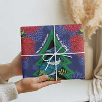 New Zealand Christmas In July Wrapping Paper Kowhai Tui Bird With Pohutukawa - Blue LT14 - Polynesian Pride
