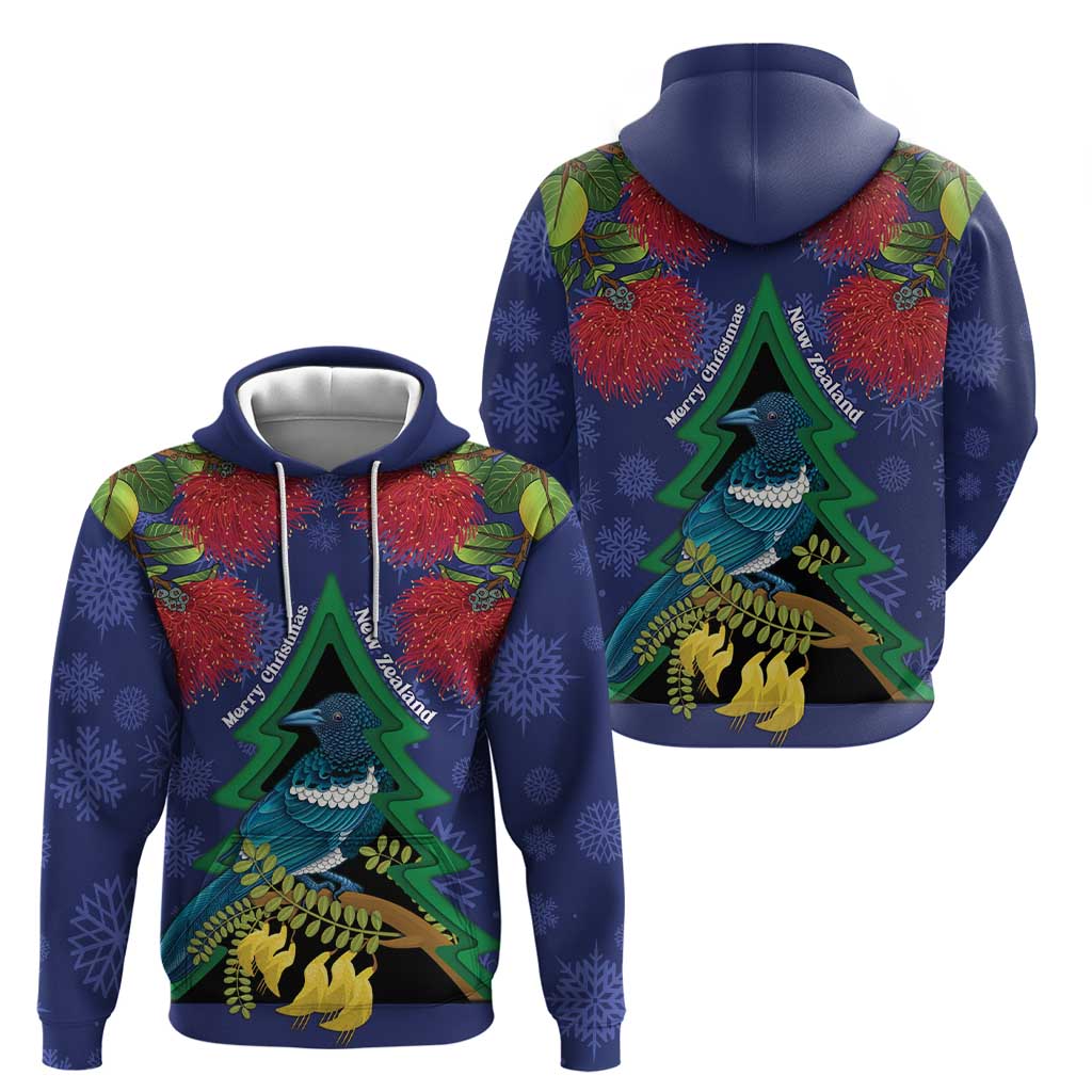 New Zealand Christmas In July Zip Hoodie Kowhai Tui Bird With Pohutukawa - Blue LT14 - Polynesian Pride