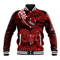 Polynesian Pride Aries Zodiac Baseball Jacket Astrological Sign Tribal Plumeria Red Galaxy LT14 Unisex Red - Polynesian Pride