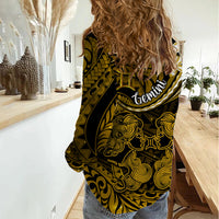 Polynesian Pride Gemini Zodiac Women Casual Shirt Astrological Sign Tribal Plumeria Gold Galaxy LT14 - Polynesian Pride