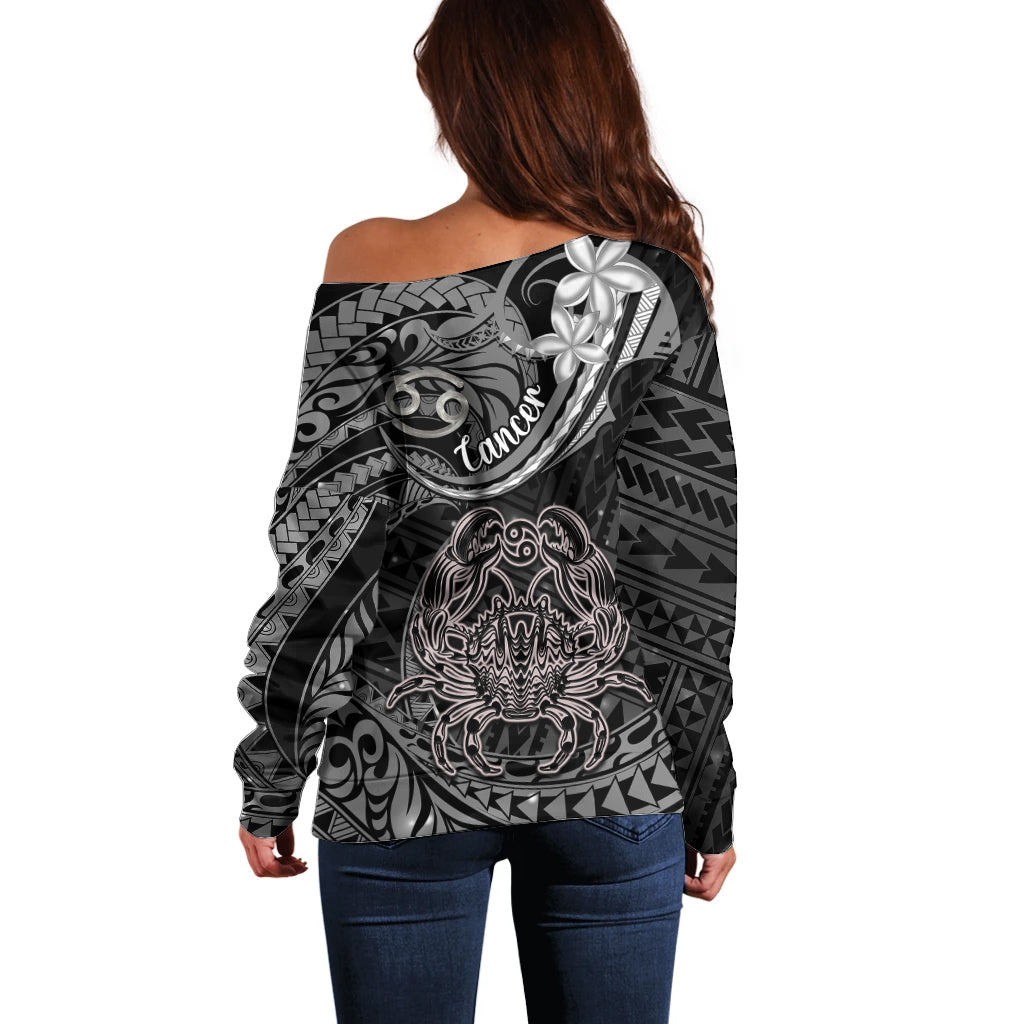 Polynesian Pride Cancer Zodiac Off Shoulder Sweater Astrological Sign Tribal Plumeria Grey Galaxy LT14 - Polynesian Pride