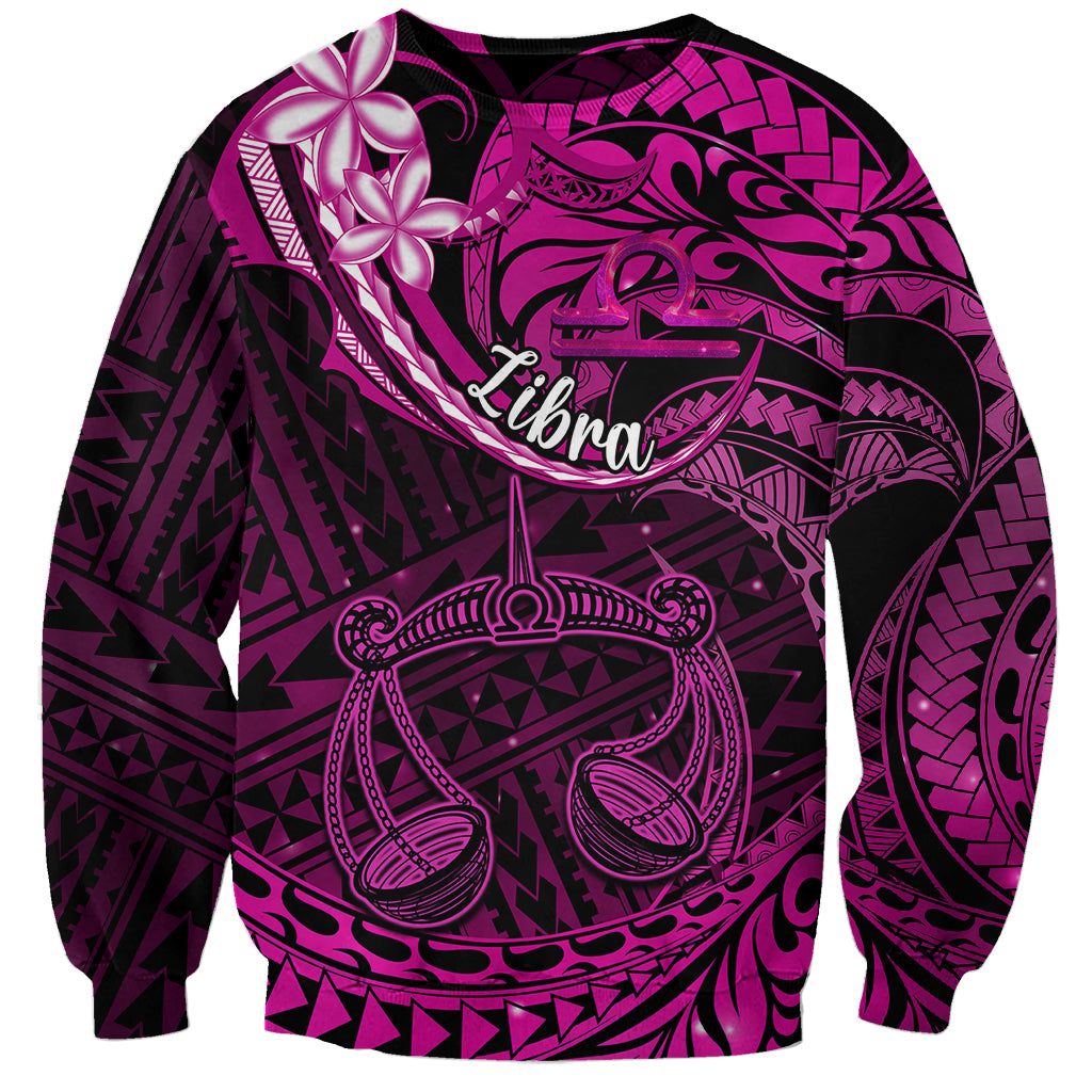 Polynesian Pride Libra Zodiac Sweatshirt Astrological Sign Tribal Plumeria Pink Galaxy LT14 Unisex Pink - Polynesian Pride