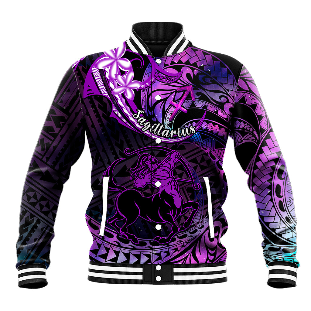 Polynesian Pride Sagittarius Zodiac Baseball Jacket Astrological Sign Tribal Plumeria Purple Galaxy LT14 Unisex Purple - Polynesian Pride
