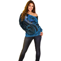 Polynesian Pride Aquarius Zodiac Off Shoulder Sweater Astrological Sign Tribal Plumeria Blue Galaxy LT14 - Polynesian Pride