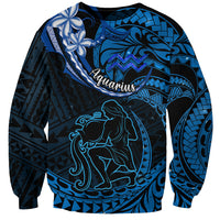 Polynesian Pride Aquarius Zodiac Sweatshirt Astrological Sign Tribal Plumeria Blue Galaxy LT14 Unisex Blue - Polynesian Pride