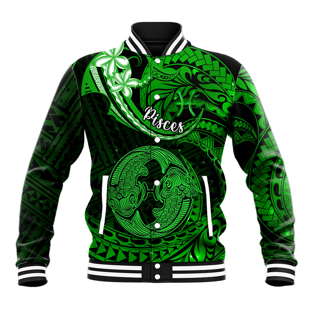 Polynesian Pride Pisces Zodiac Baseball Jacket Astrological Sign Tribal Plumeria Green Galaxy LT14 Unisex Green - Polynesian Pride