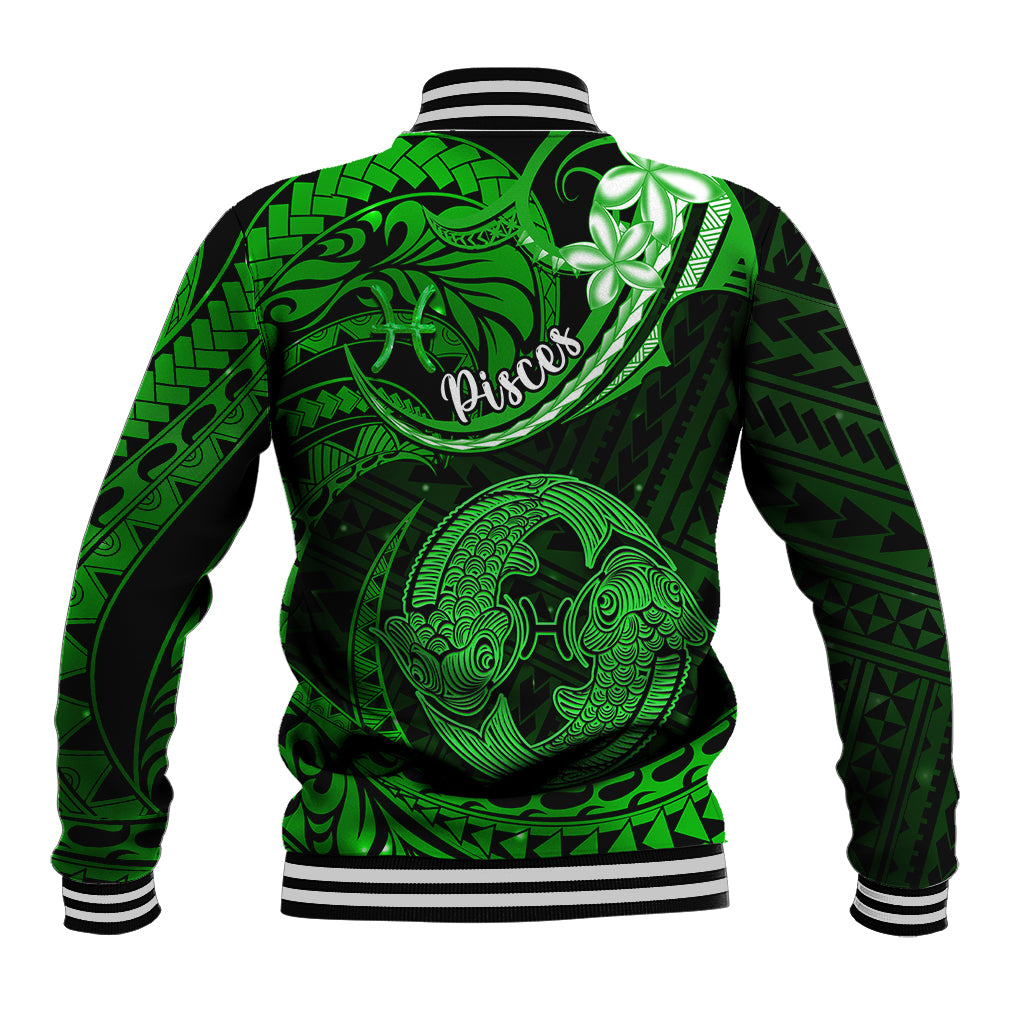 Polynesian Pride Pisces Zodiac Baseball Jacket Astrological Sign Tribal Plumeria Green Galaxy LT14 - Polynesian Pride