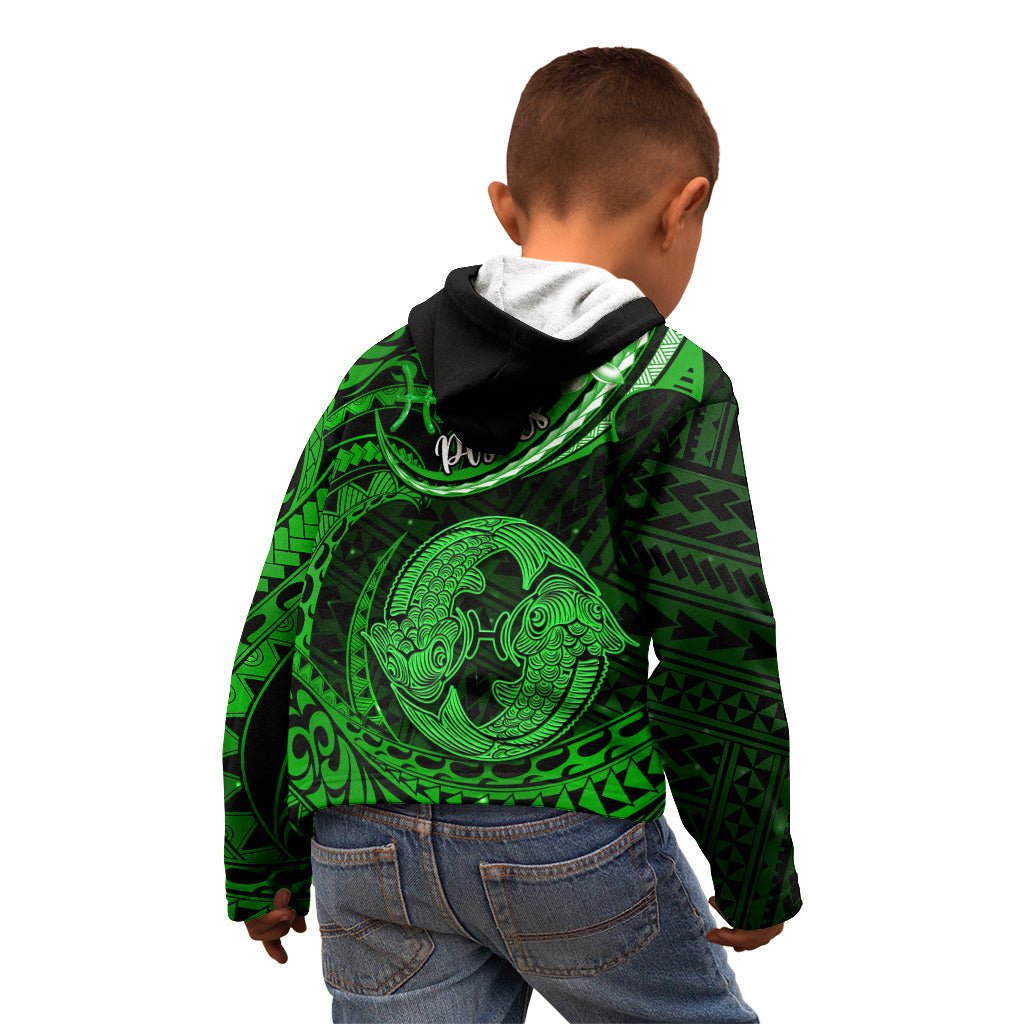 Polynesian Pride Pisces Zodiac Kid Hoodie Astrological Sign Tribal Plumeria Green Galaxy LT14 - Polynesian Pride