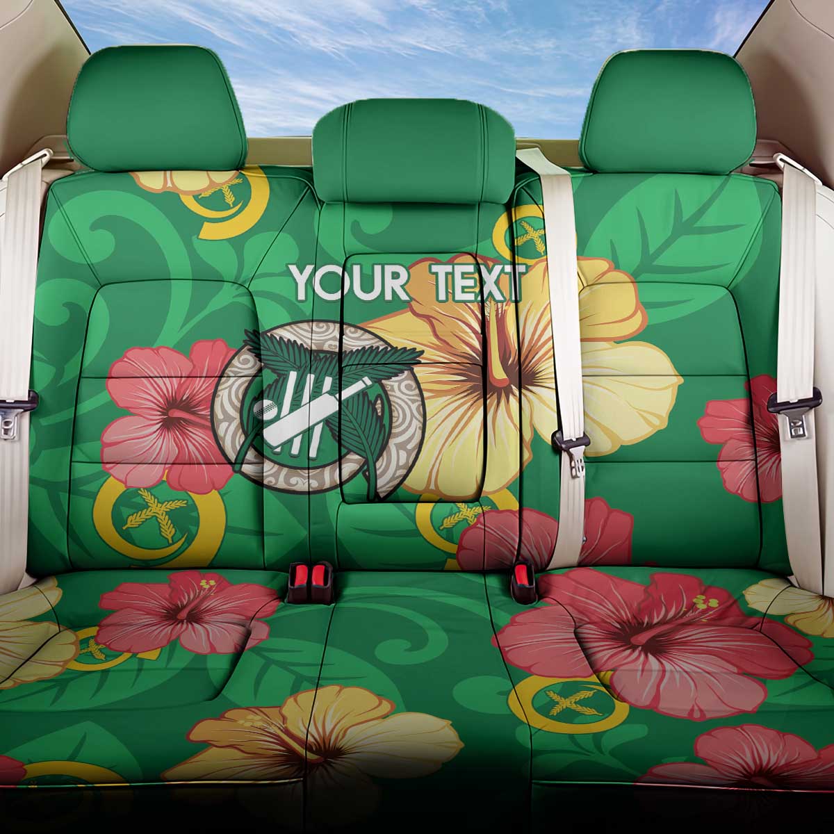 Custom Vanuatu Cricket Back Car Seat Cover 2024 Tropical Flowers Version LT14 One Size Green - Polynesian Pride