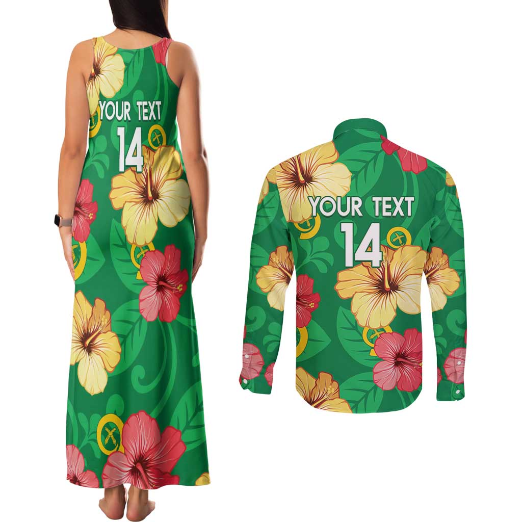 Custom Vanuatu Cricket Couples Matching Tank Maxi Dress and Long Sleeve Button Shirt 2024 Tropical Flowers Version LT14 - Polynesian Pride